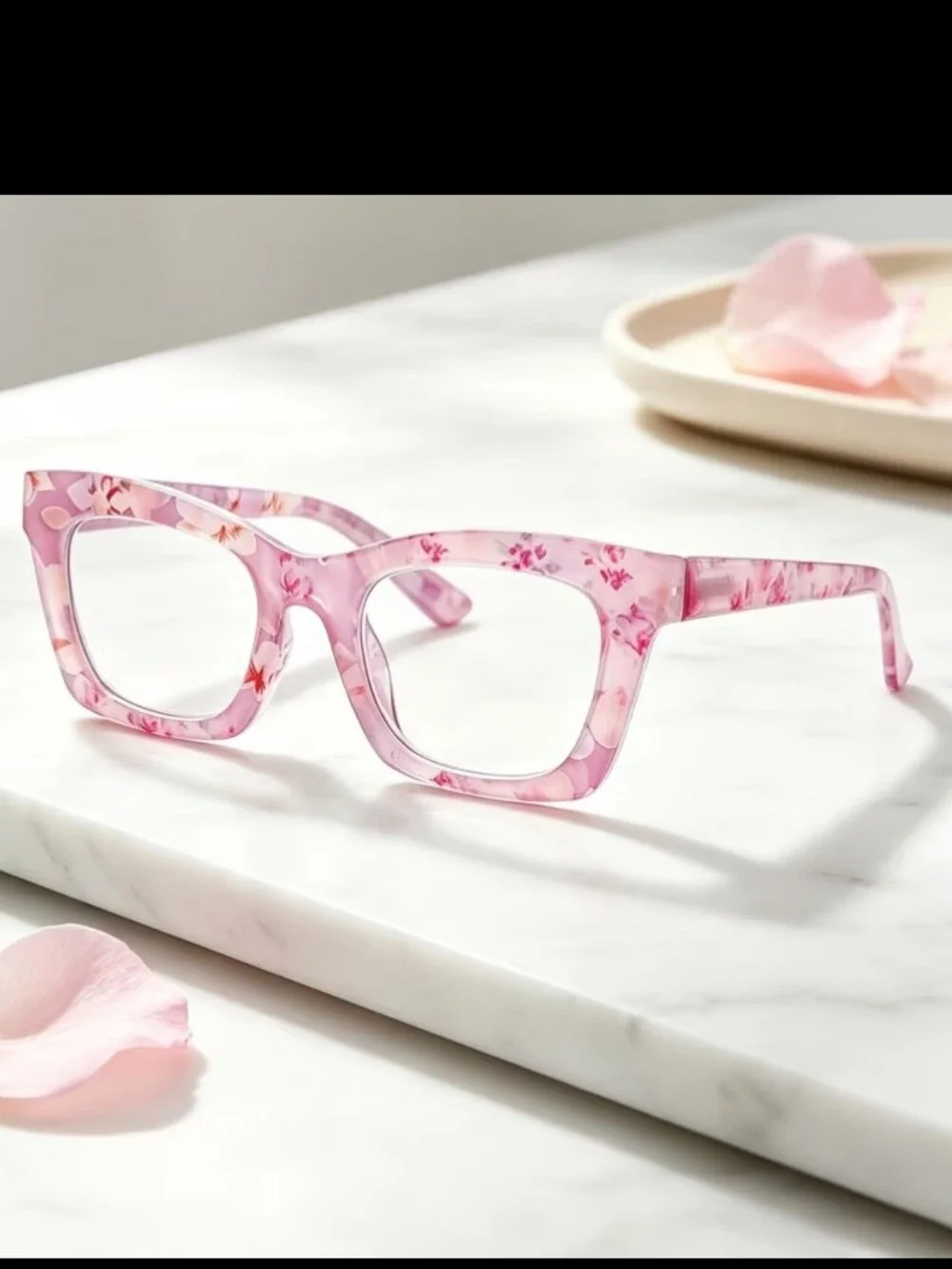 +2.00 Oprah Style Pink Floral Square Reading Eyeglasses - Womens Fashion Frames